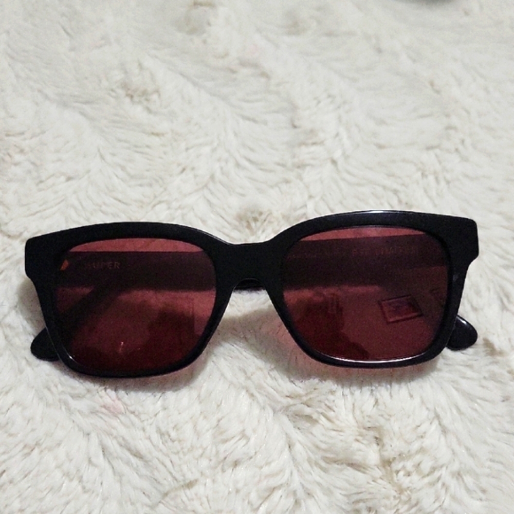 Unisex Super Retrosuperfuture Limited 8Ball Black Sunglasses with red lenses